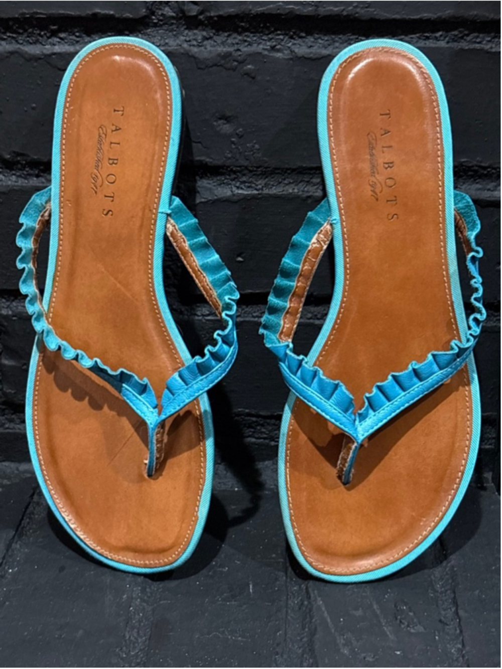 Women's Talbots Brown & Blue Ruffled Thong Sandals